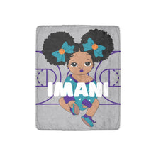Load image into Gallery viewer, Gray, Teal, &amp; Purple Basketball Personalized Baby Girl Blanket
