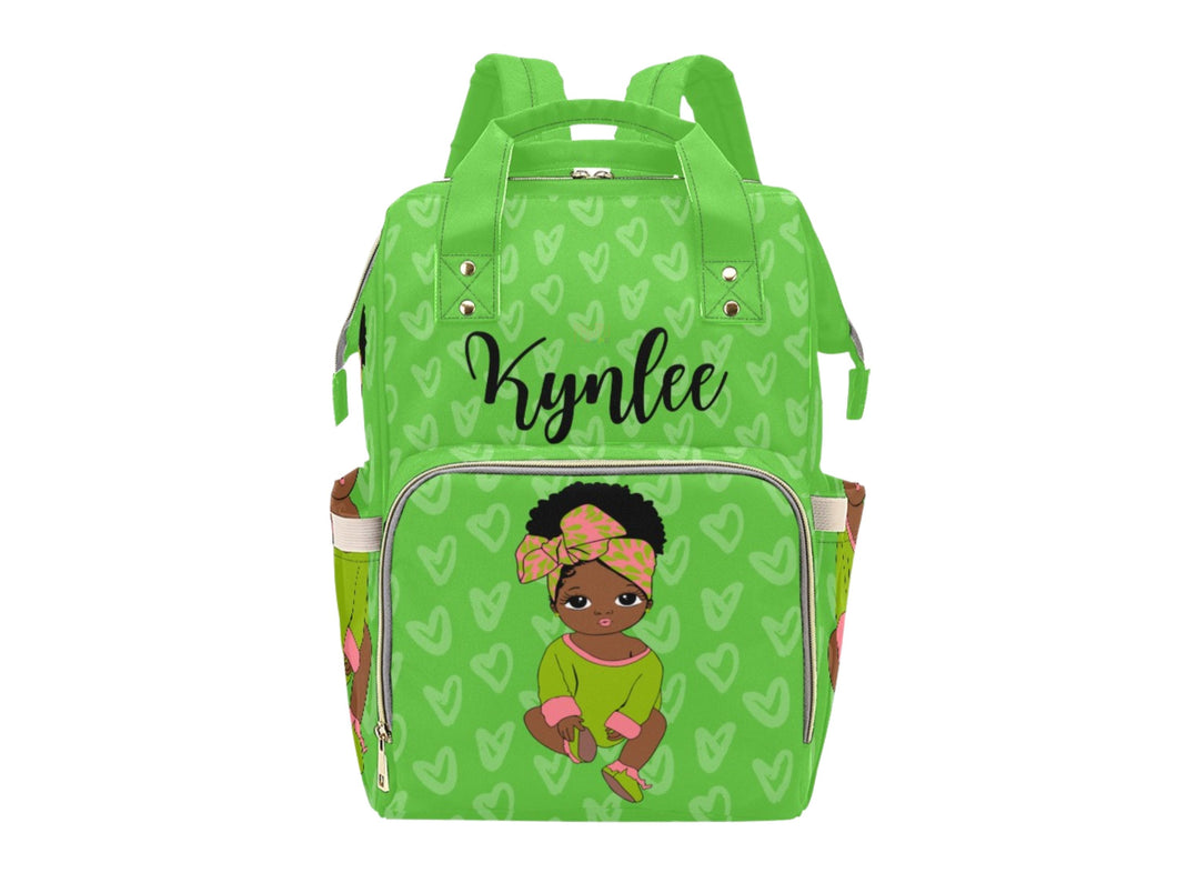 Green and Pink Headwrap Baby Girl Personalized Diaper Bag