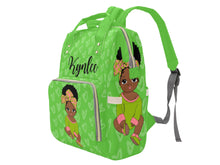 Load image into Gallery viewer, Green and Pink Headwrap Baby Girl Personalized Diaper Bag
