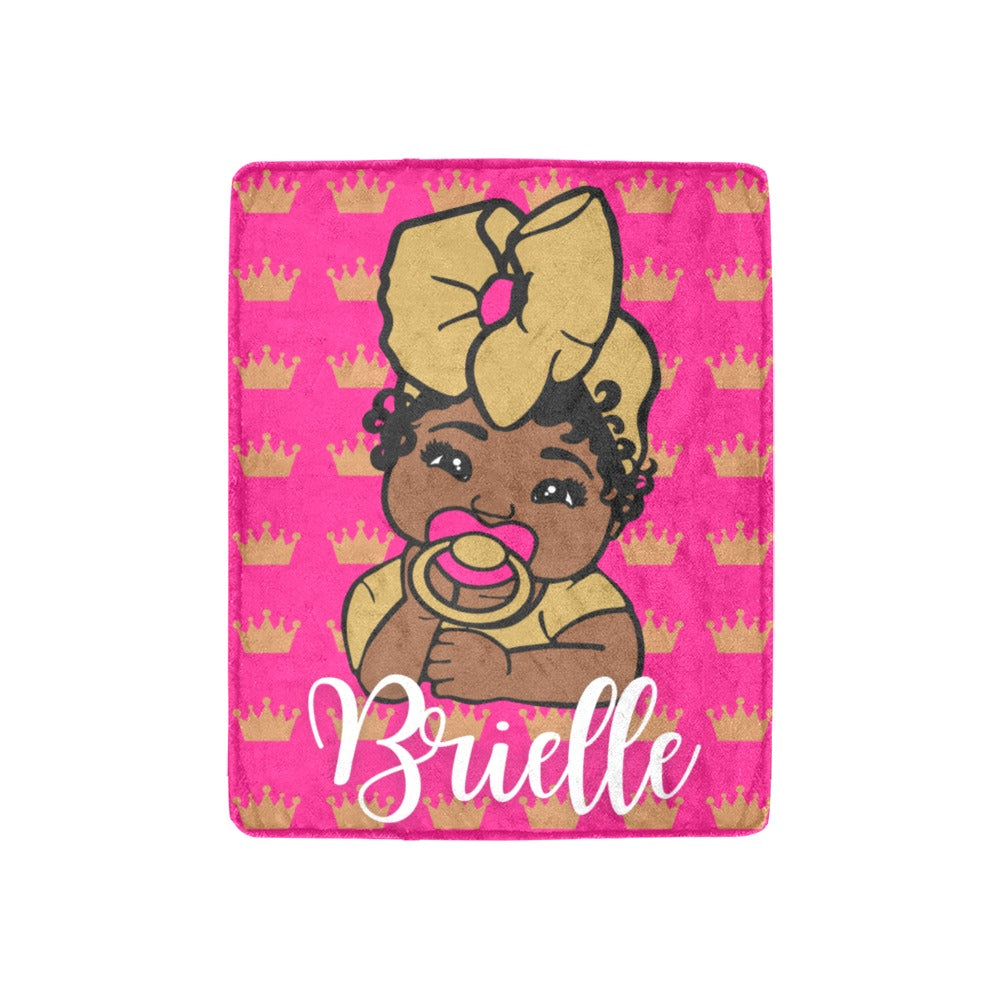 Hot Pink and Gold Crown Baby Girl Personalized Blanket