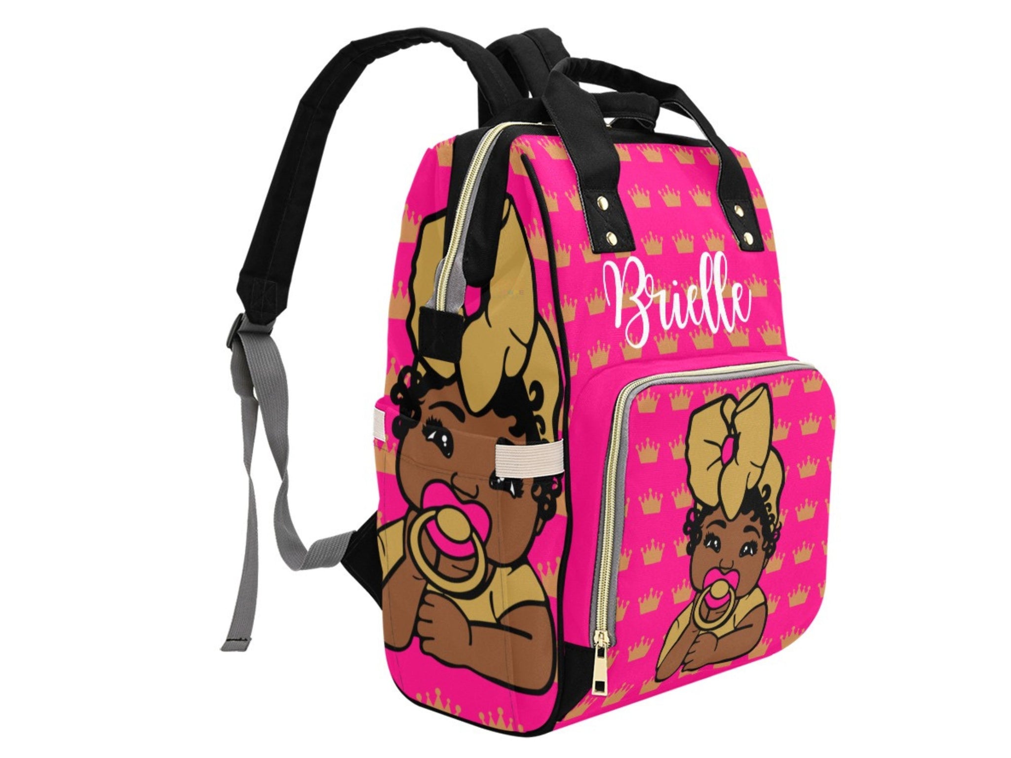 Hot Pink and Gold Crown Baby Girl Personalized Diaper Bag Pretty Dope Society