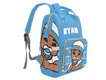 Load image into Gallery viewer, Personalized Baby Blue and White Basketball Boy Diaper Bag
