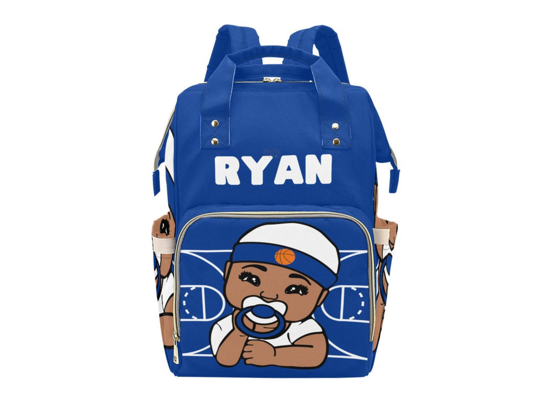 Personalized Blue and White Basketball Boy Diaper Bag
