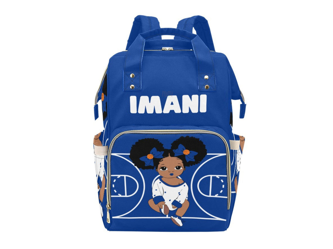 Personalized Blue and White Basketball Girl Diaper Bag