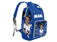 Load image into Gallery viewer, Personalized Blue and White Basketball Girl Diaper Bag
