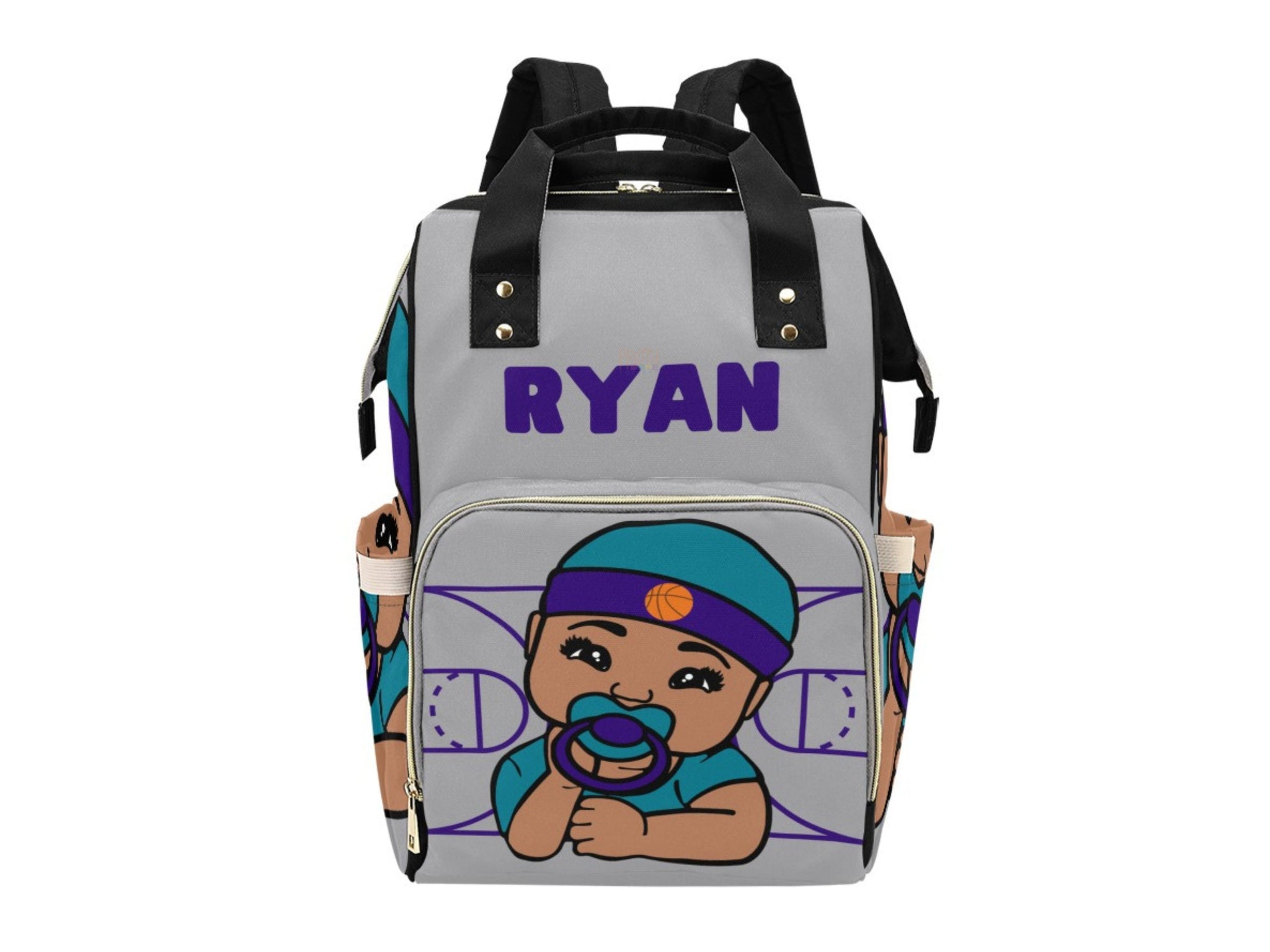 Personalized Gray Teal Purple Basketball Boy Diaper Bag Pretty Dope Society