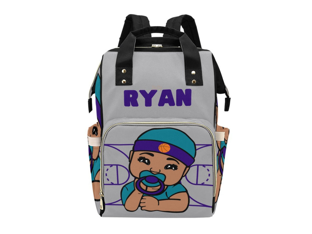 Personalized Gray, Teal, & Purple Basketball Boy Diaper Bag