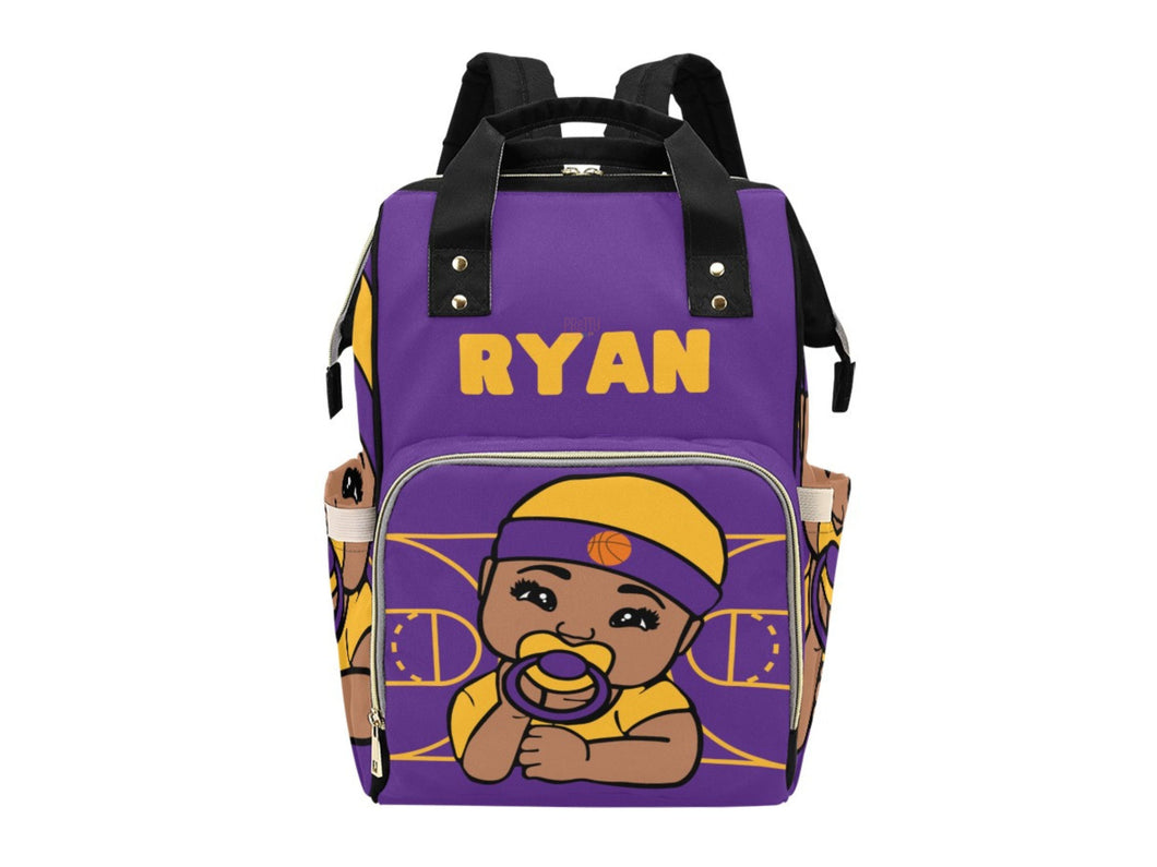 Personalized Purple and Gold Basketball Boy Diaper Bag