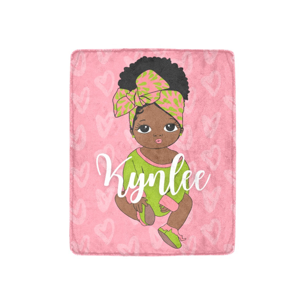 Pink and Green Black Baby Girl Headwrap Personalized Blanket