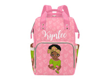 Load image into Gallery viewer, Pink and Green Headwrap Baby Girl Diaper Bag
