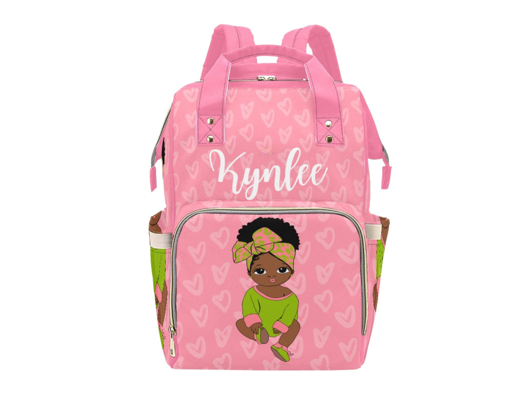 Pink and Green Headwrap Baby Girl Diaper Bag