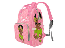 Load image into Gallery viewer, Pink and Green Headwrap Baby Girl Diaper Bag
