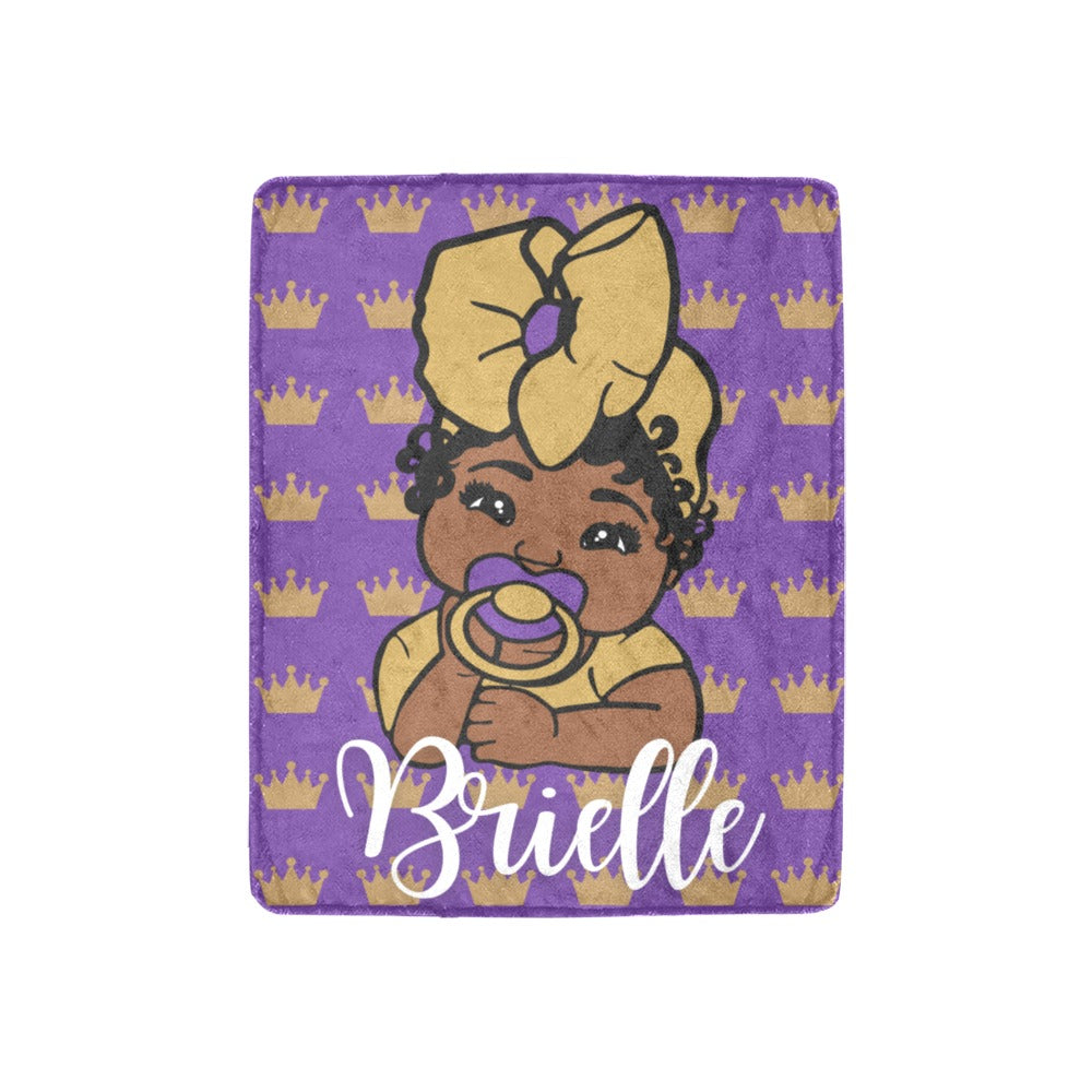 Purple and Gold Crown Baby Girl Personalized Blanket