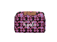Load image into Gallery viewer, Purple and Pink Hearts Black Girl Personalized Diaper Bag
