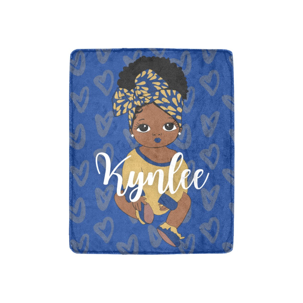 Royal Blue and Gold Baby Girl Headwrap Personalized Blanket