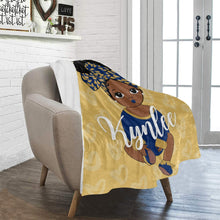 Load image into Gallery viewer, Royal Blue and Gold Baby Girl Headwrap Personalized Blanket
