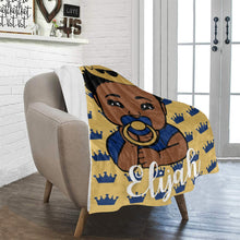 Load image into Gallery viewer, Royal Blue and Gold Crown Baby Boy Personalized Blanket
