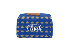 Load image into Gallery viewer, Royal Blue and Gold Crown Black Boy Personalized Diaper Bag
