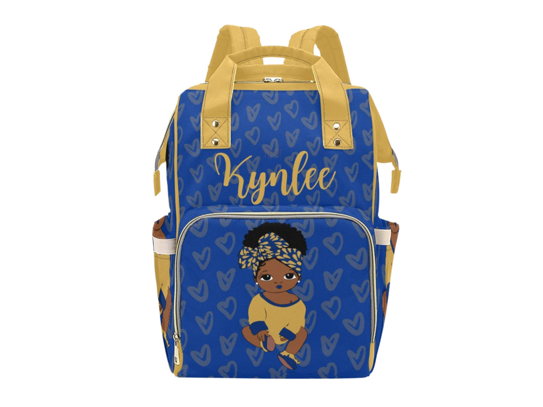 Royal Blue and Gold Headwrap Baby Girl Diaper Bag