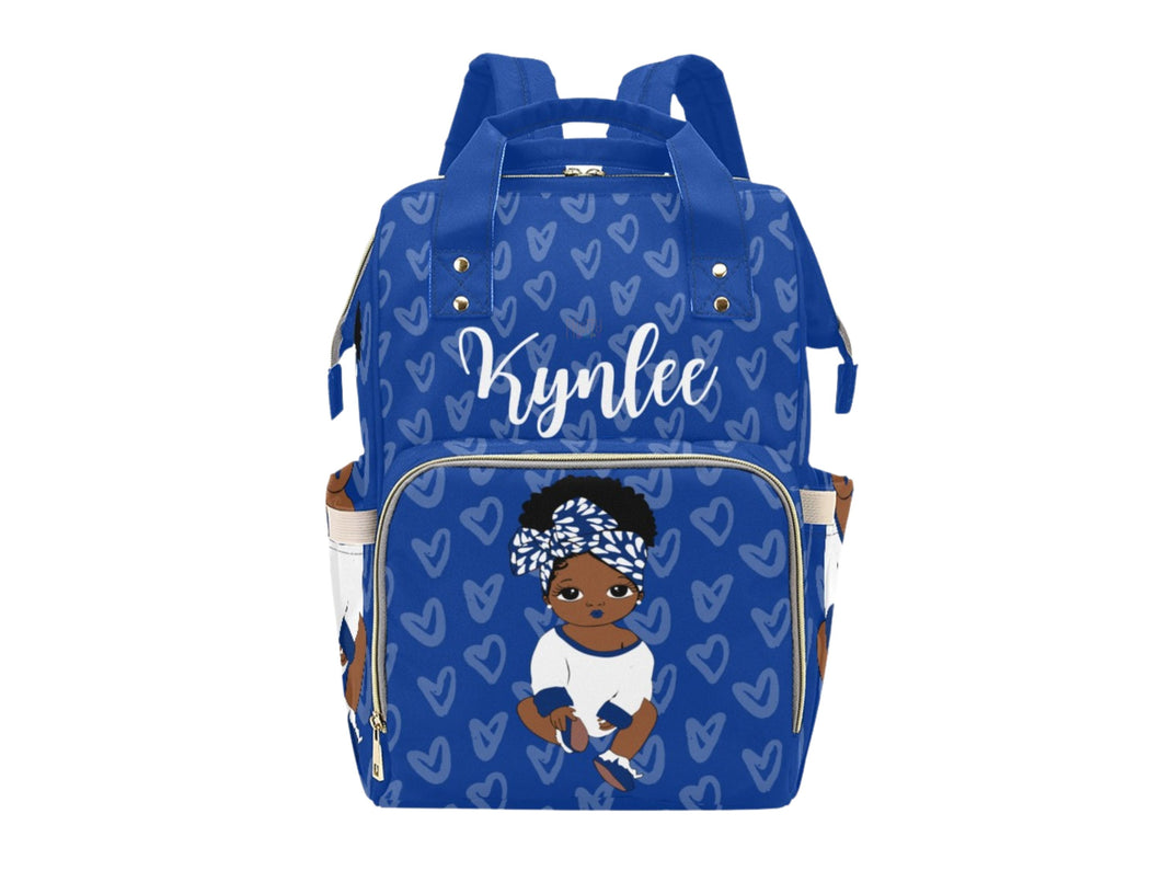 Royal Blue and White Headwrap Baby Girl Diaper Bag