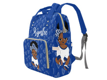 Load image into Gallery viewer, Royal Blue and White Headwrap Baby Girl Diaper Bag
