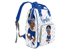 Load image into Gallery viewer, White and Royal Blue Headwrap Baby Girl Diaper Bag
