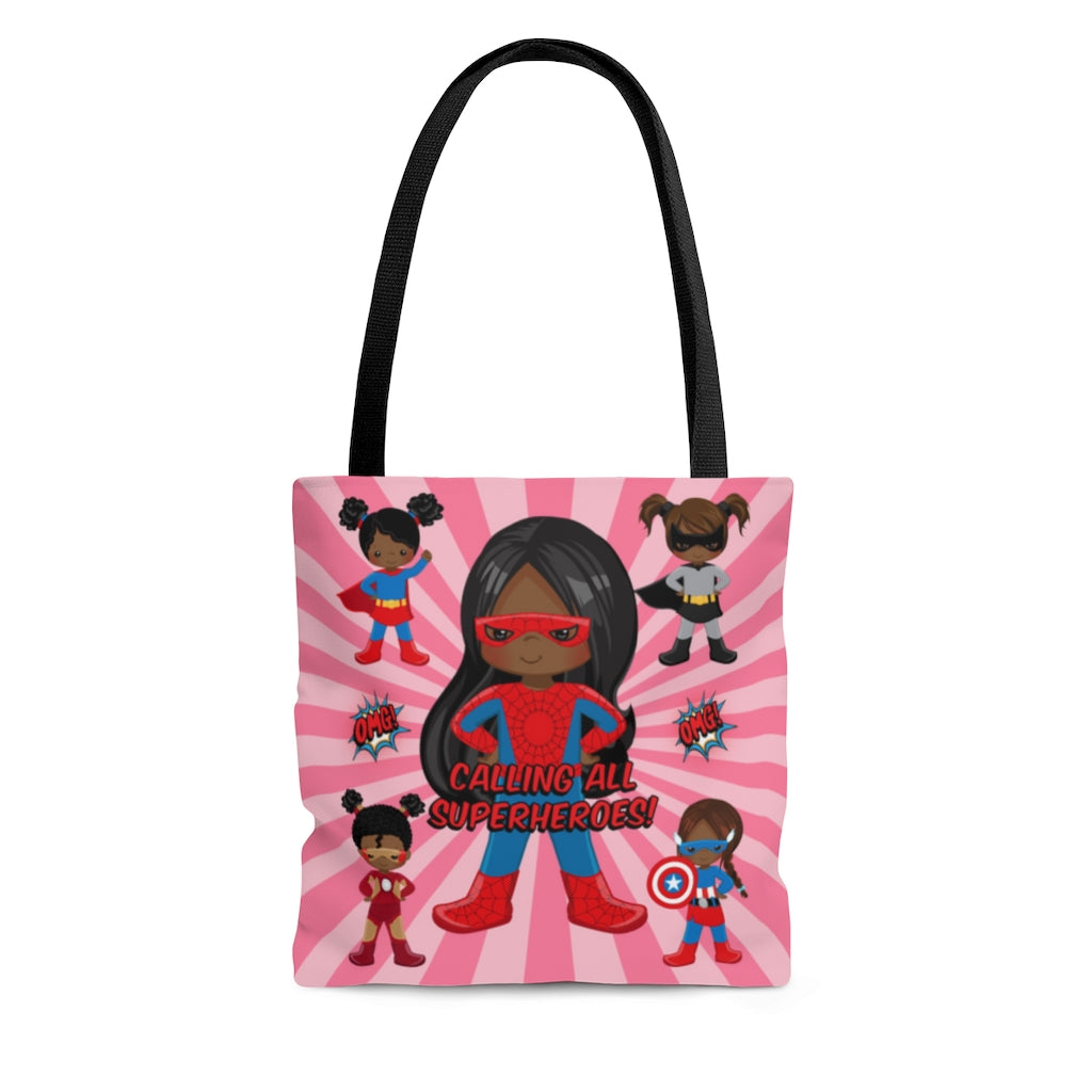 Black Girl Superhero Tote Bag (Pink)