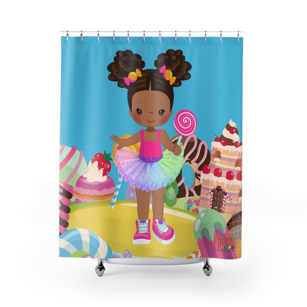 Candy Girl Afro Puff Shower Curtain (Light Brown)