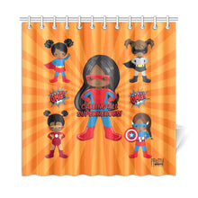 Load image into Gallery viewer, Black Girl Superhero Shower Curtain (Orange)
