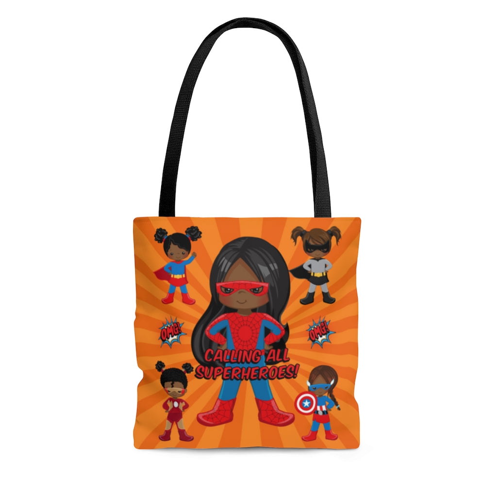Black Girl Superhero Tote Bag (Orange)