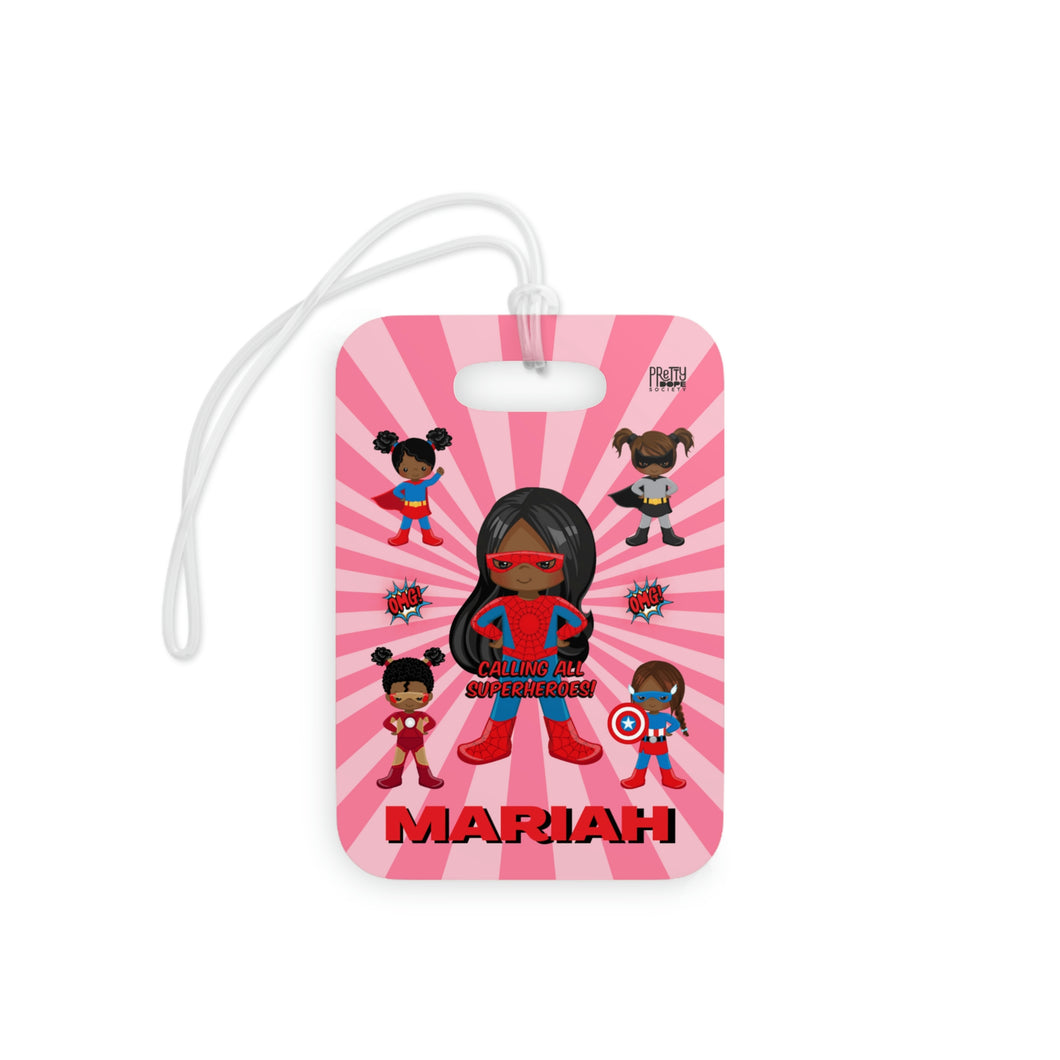 Black Girl Superhero Personalized Luggage Tag (Pink)