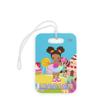 Load image into Gallery viewer, Candy Girl Afro Puff Personalized Luggage Tag (Light Brown)
