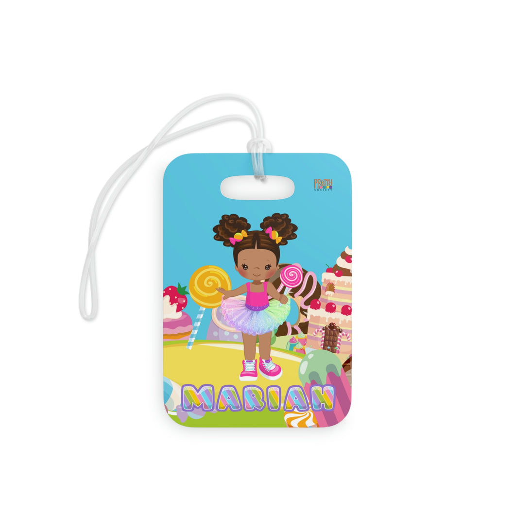 Candy Girl Afro Puff Personalized Luggage Tag (Light Brown)