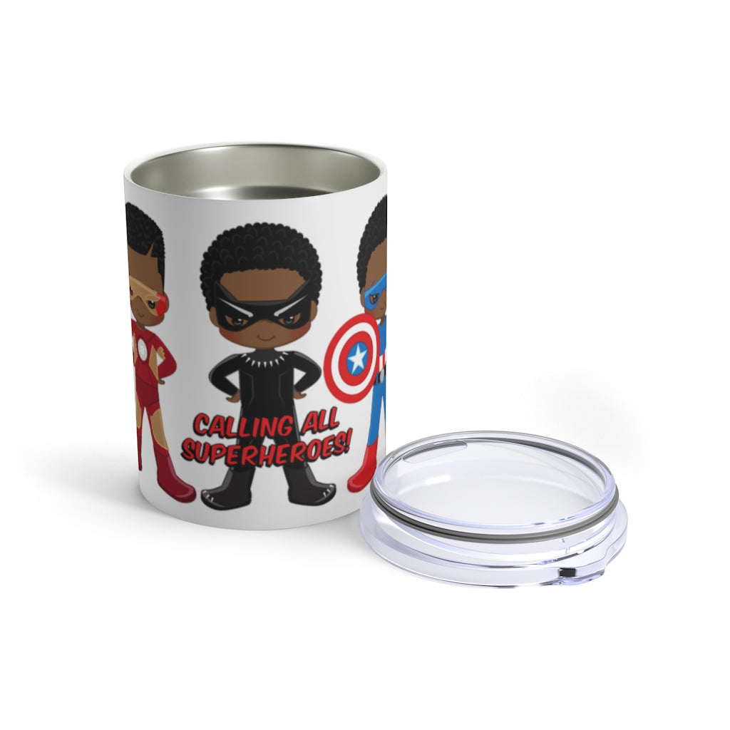 Black Boy Superhero 10oz Tumbler (White)