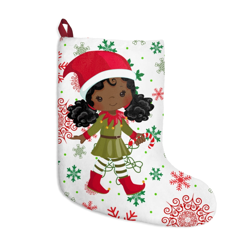 Black Girl Elf Christmas Stocking