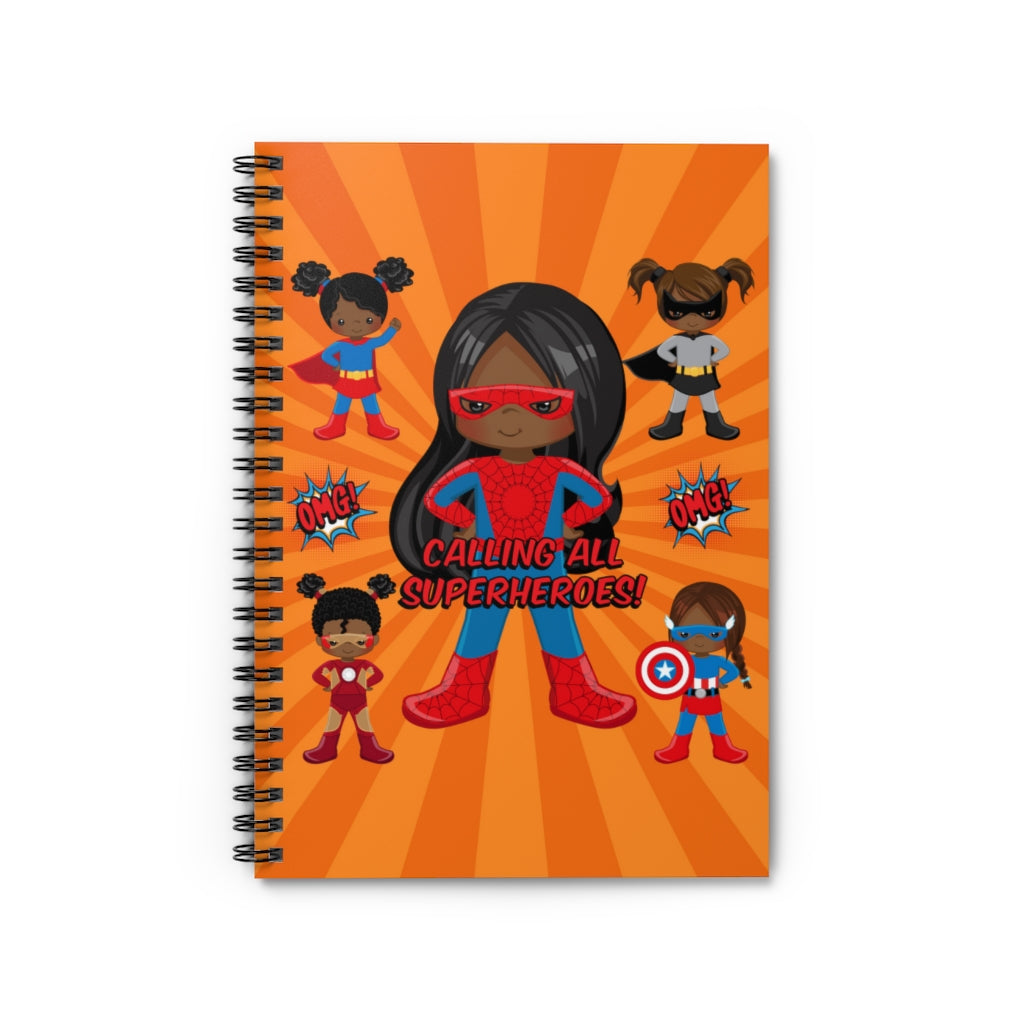 Black Girl Superhero Spiral Notebook (Orange)