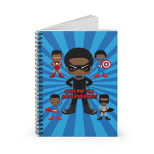 Load image into Gallery viewer, Black Boy Superhero Spiral Notebook (Dark Blue)
