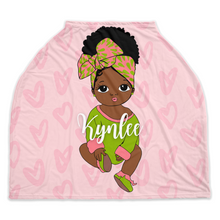 Load image into Gallery viewer, Light Pink &amp; Green Headwrap Personalized Girl Car Seat Cover
