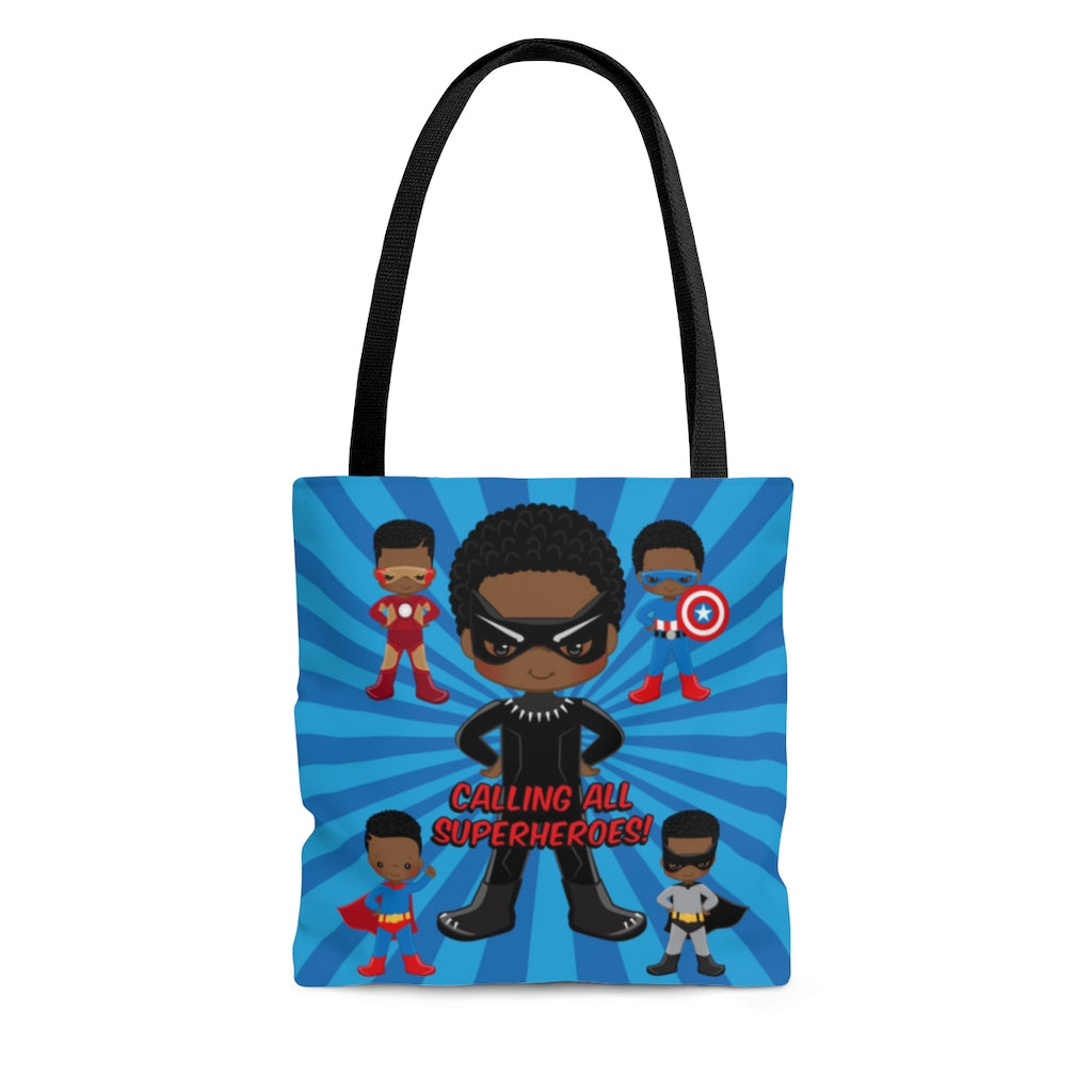 Black Boy Superhero Tote Bag (Dark Blue)